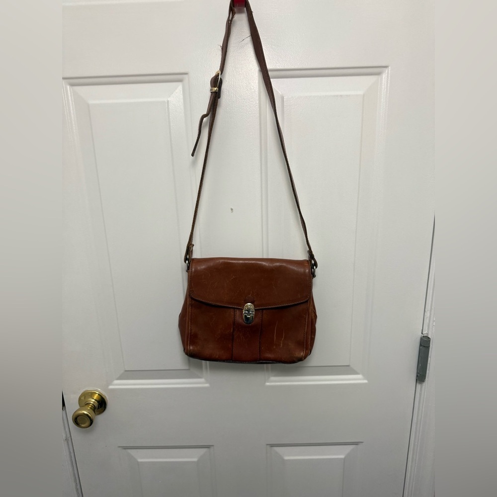 Valentina Brown Leather Medium Size Bag With Strap And Gold Details vintage